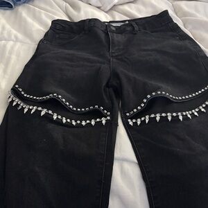 Tractr Black Embellished Straight Leg Jeans